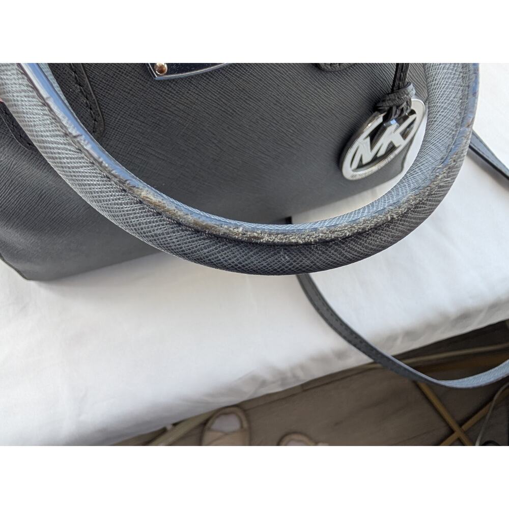 Michael Kors Reese Gray Saffiano Zip Satchel Top Handle Bag Crossbody Strap - Picture 7 of 14